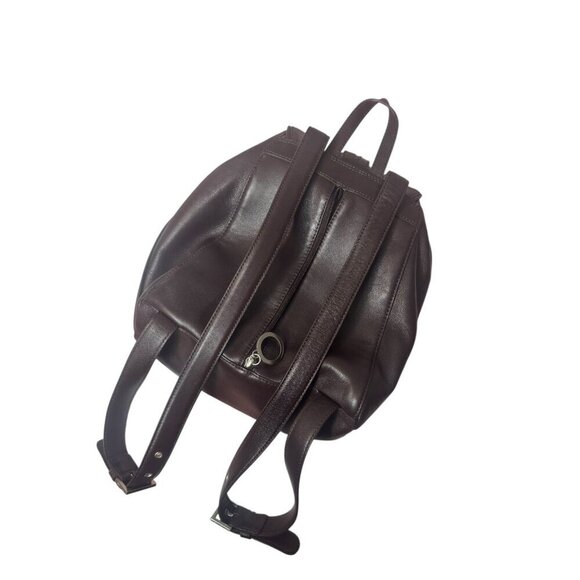 Cole Haan Leather Backpack | Dark Brown Drawstring Rucksack - Picture 3 of 5